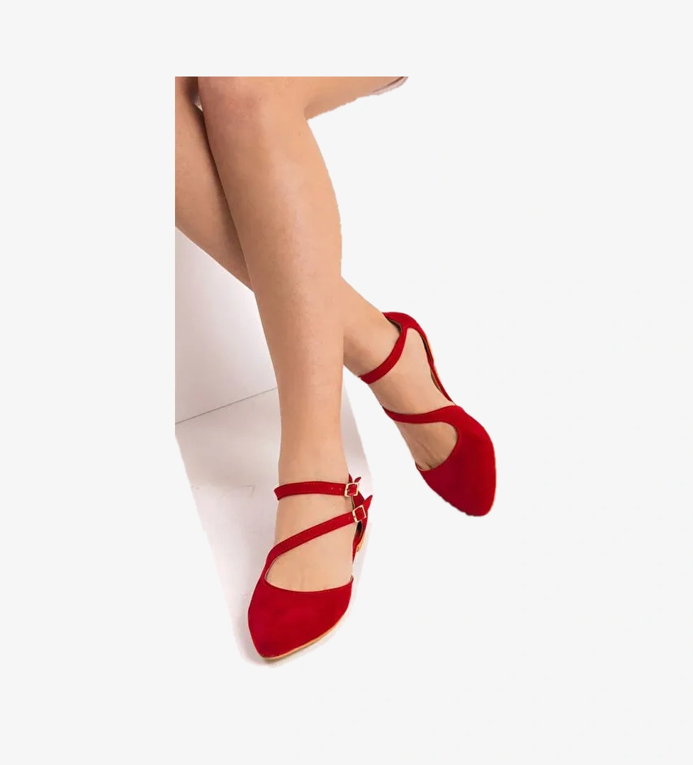 Fox Shoes Kırmızı Kadın Süet Babet 1424 - Görsel 1