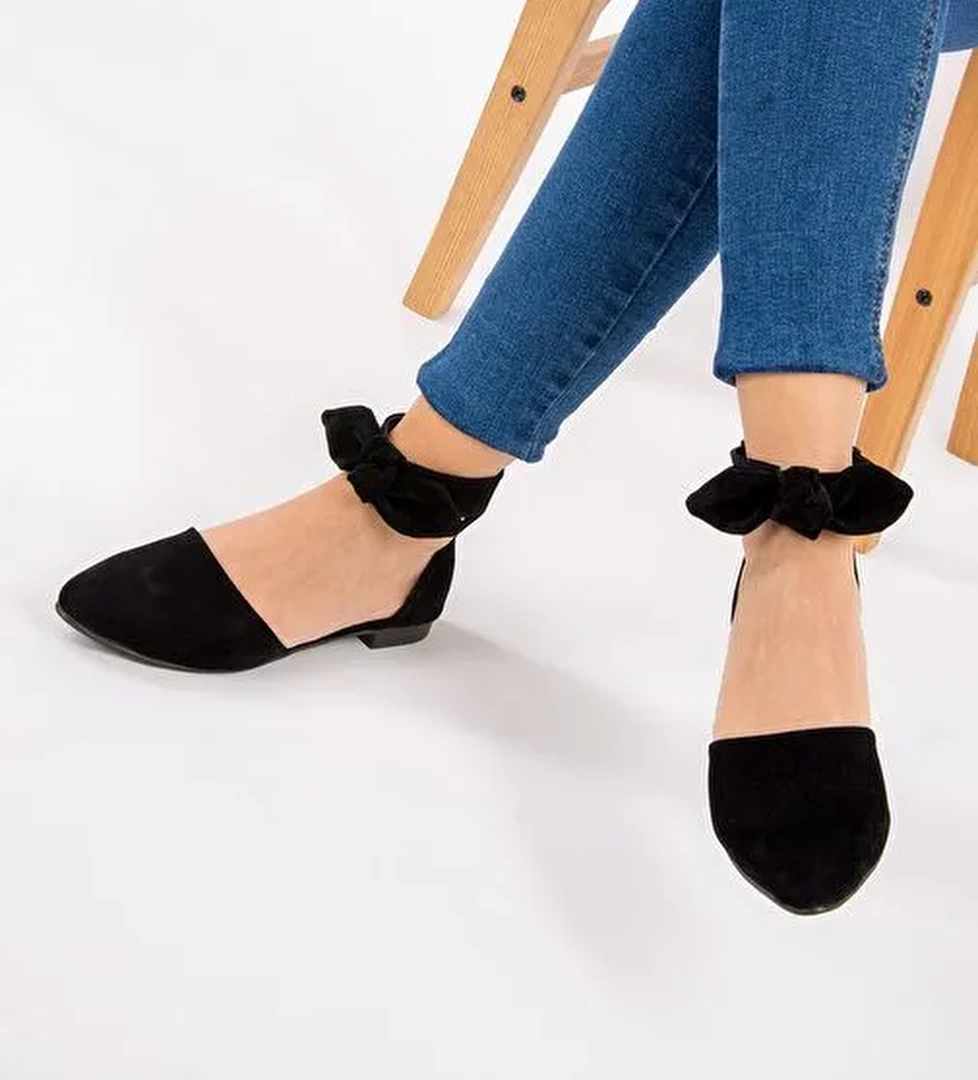 Fox Shoes Siyah Kadın Süet Babet 4486 - Görsel 1