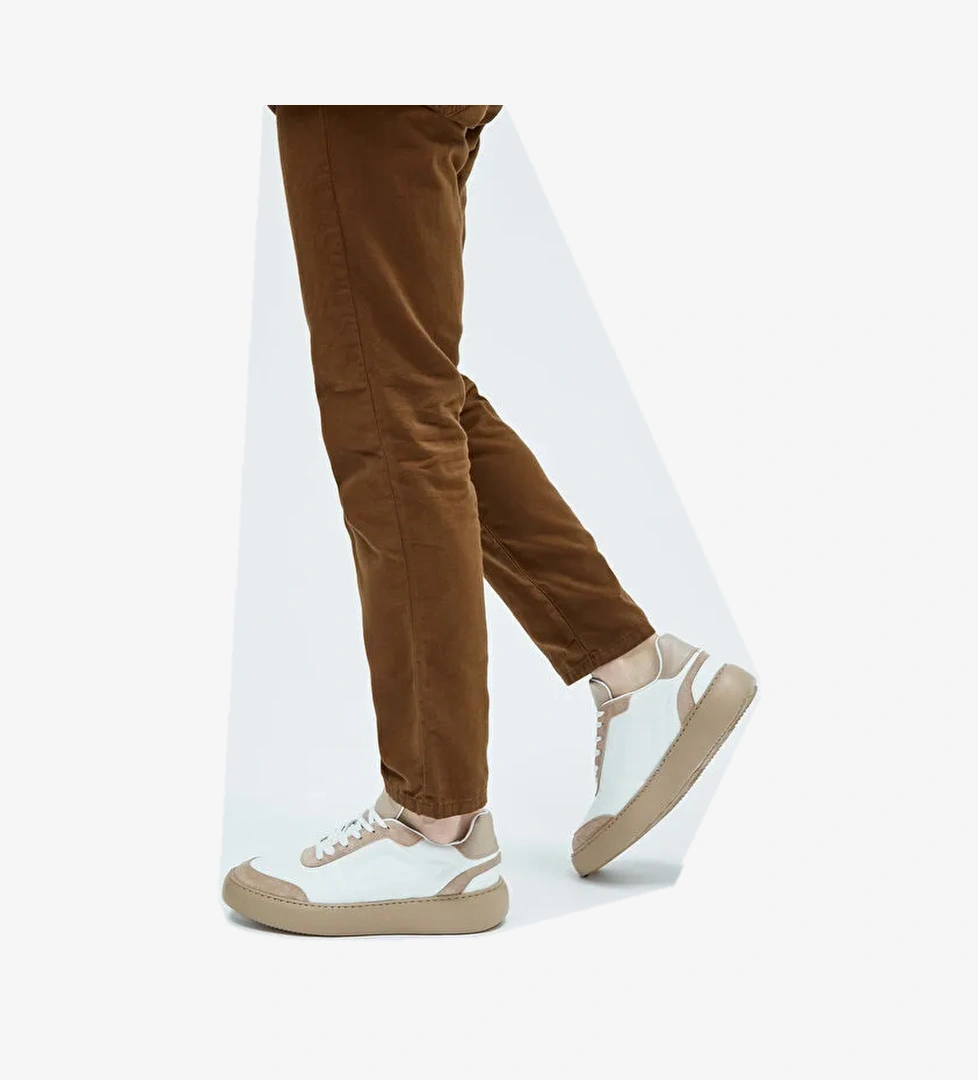 Tamer Tanca Beyaz-Vizon Erkek Deri Sneaker 698 1054-1 ERK AYK Y23 - Görsel 1
