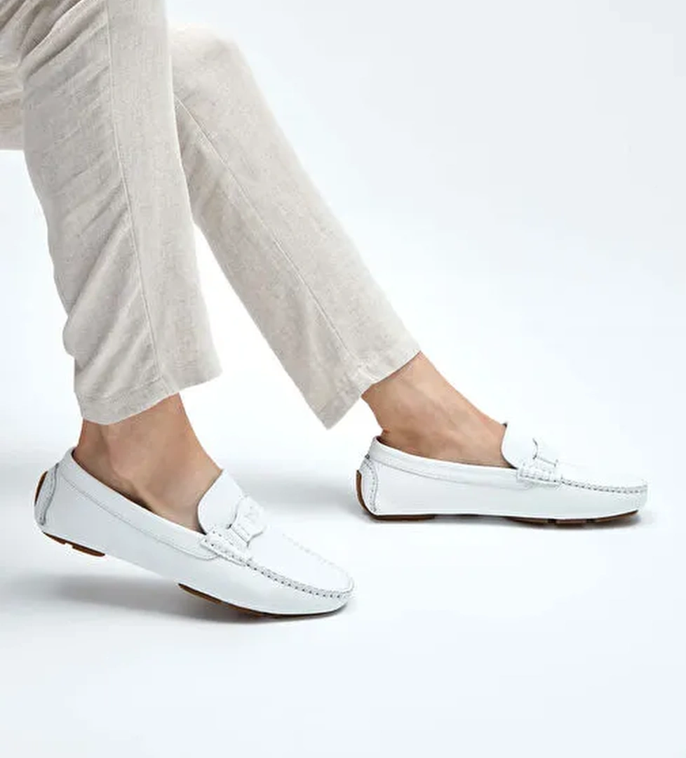 Tamer Tanca Erkek Hakiki Deri Beyaz Loafer Ayakkabı - Görsel 1