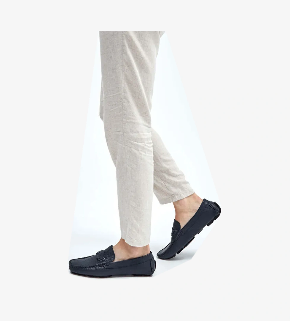 Tamer Tanca Erkek Hakiki Deri Lacivert Loafer Ayakkabı - Görsel 1