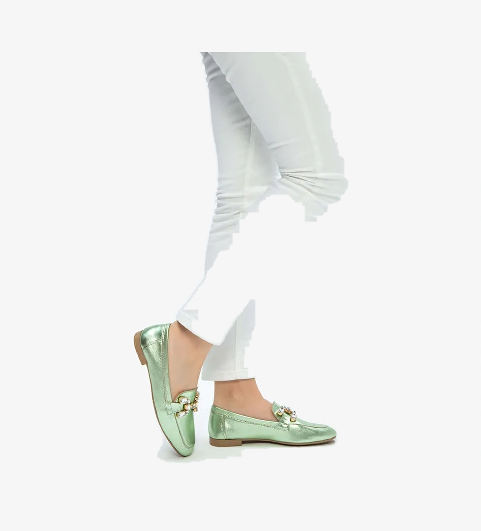 Tamer Tanca Kadın Hakiki Deri Yeşil Loafer Ayakkabı - Görsel 1