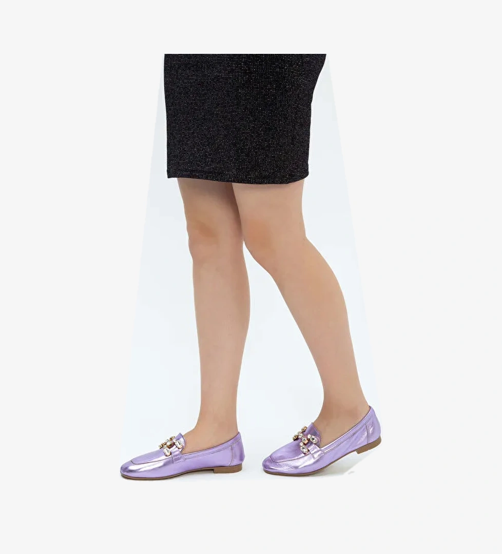 Tamer Tanca Kadın Hakiki Deri Mor Loafer Ayakkabı - Görsel 1