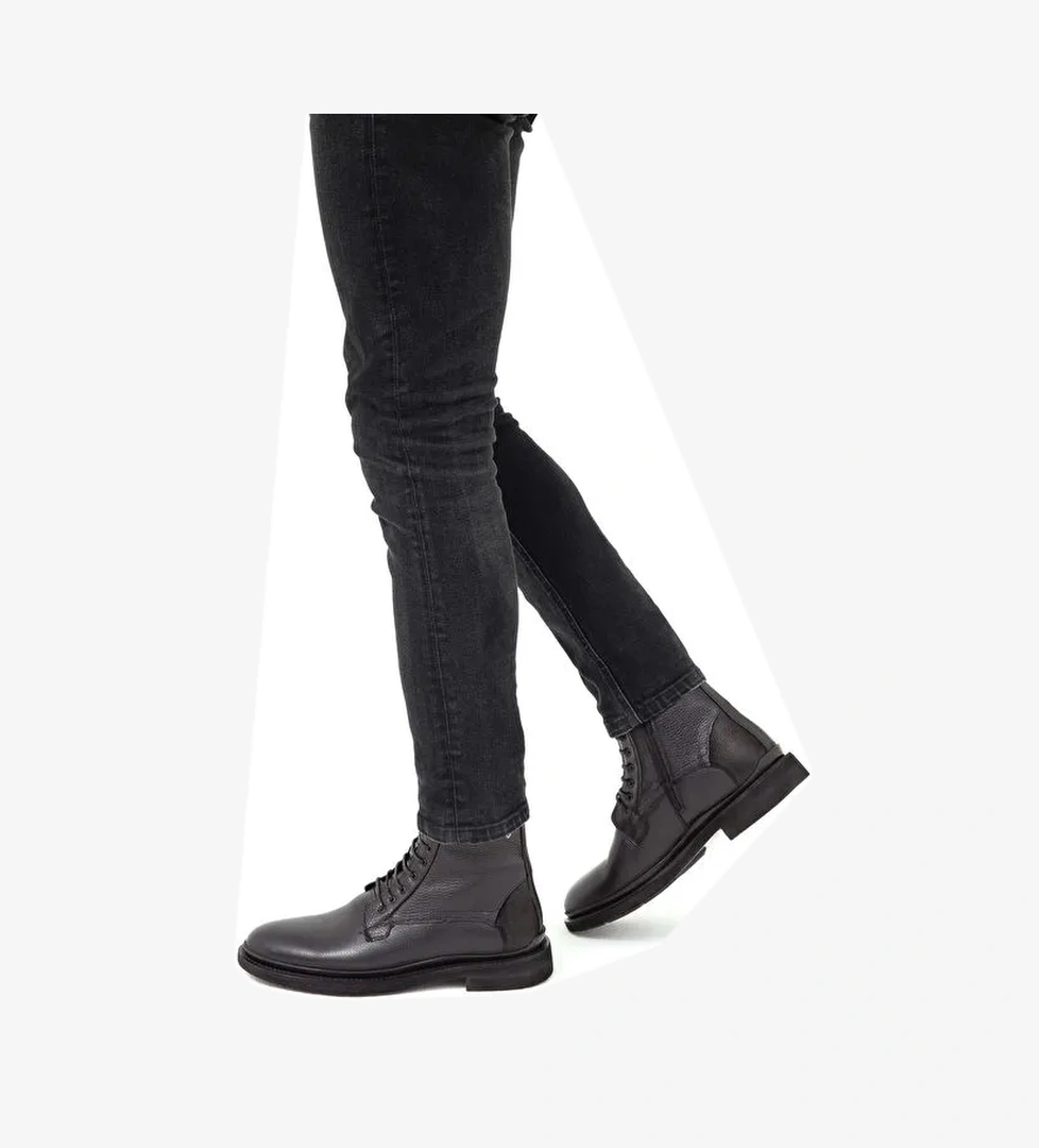 Tamer Tanca Erkek Hakiki Deri Siyah POSTAL Bot - Görsel 1