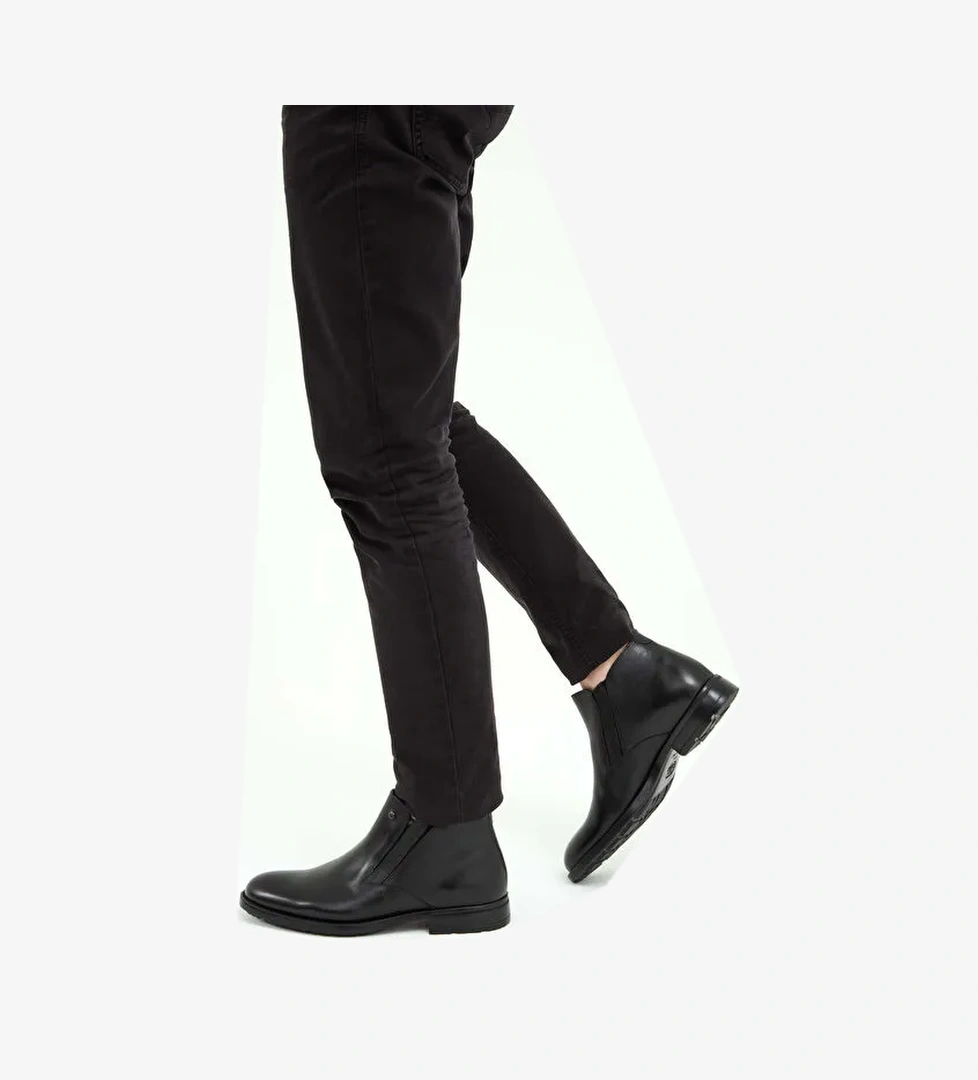 Tamer Tanca Erkek Hakiki Deri Siyah Casual Bot - Görsel 1