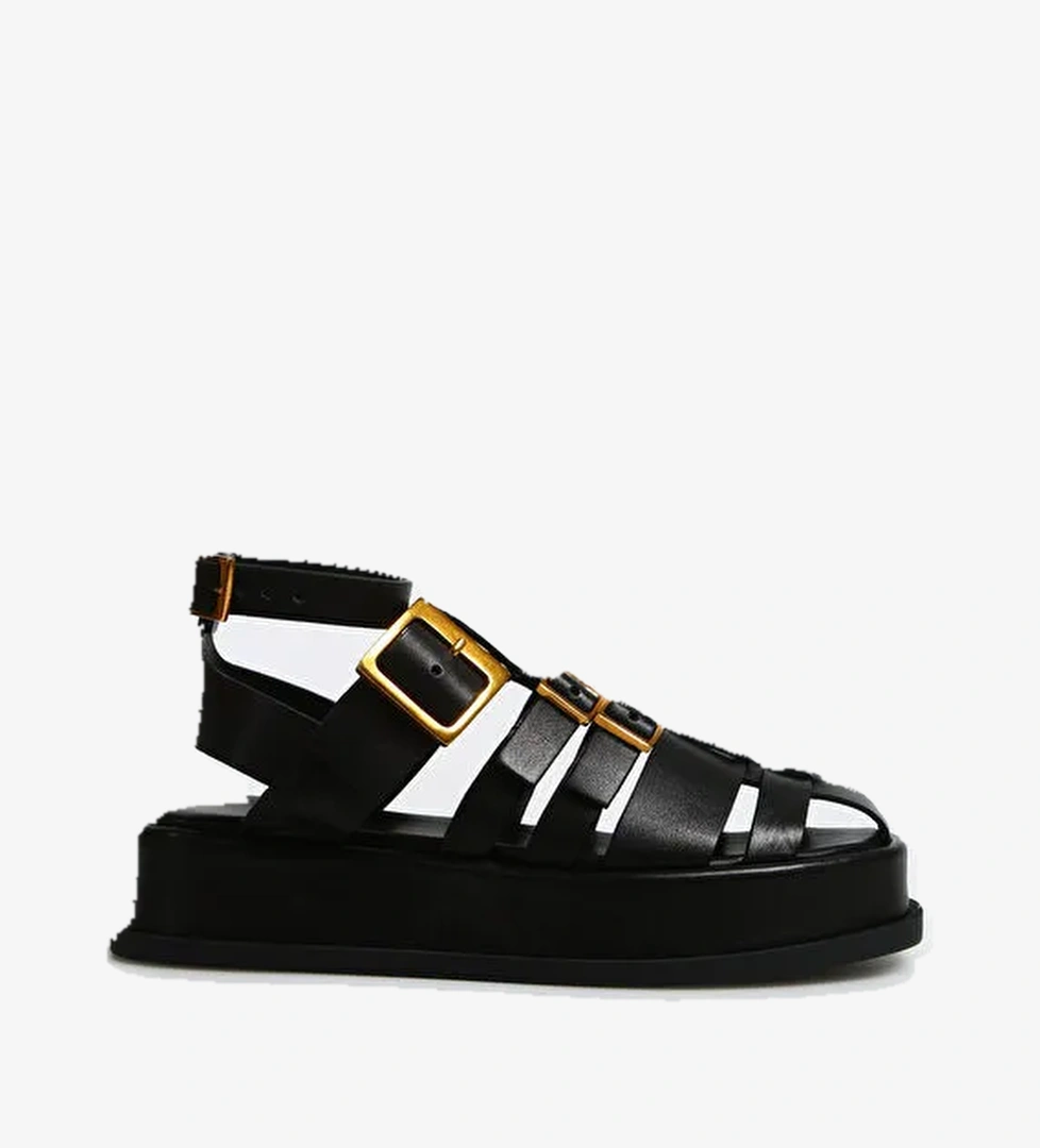 Divarese Siyah Kadın Deri Sandalet 23519-4SS