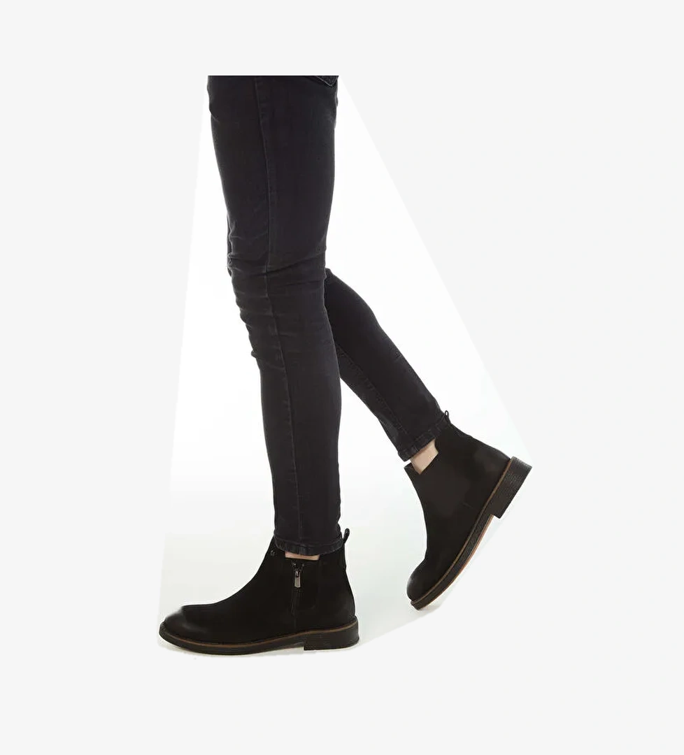 Tamer Tanca Erkek Hakiki Deri Siyah Nubuk Casual Bot - Görsel 1