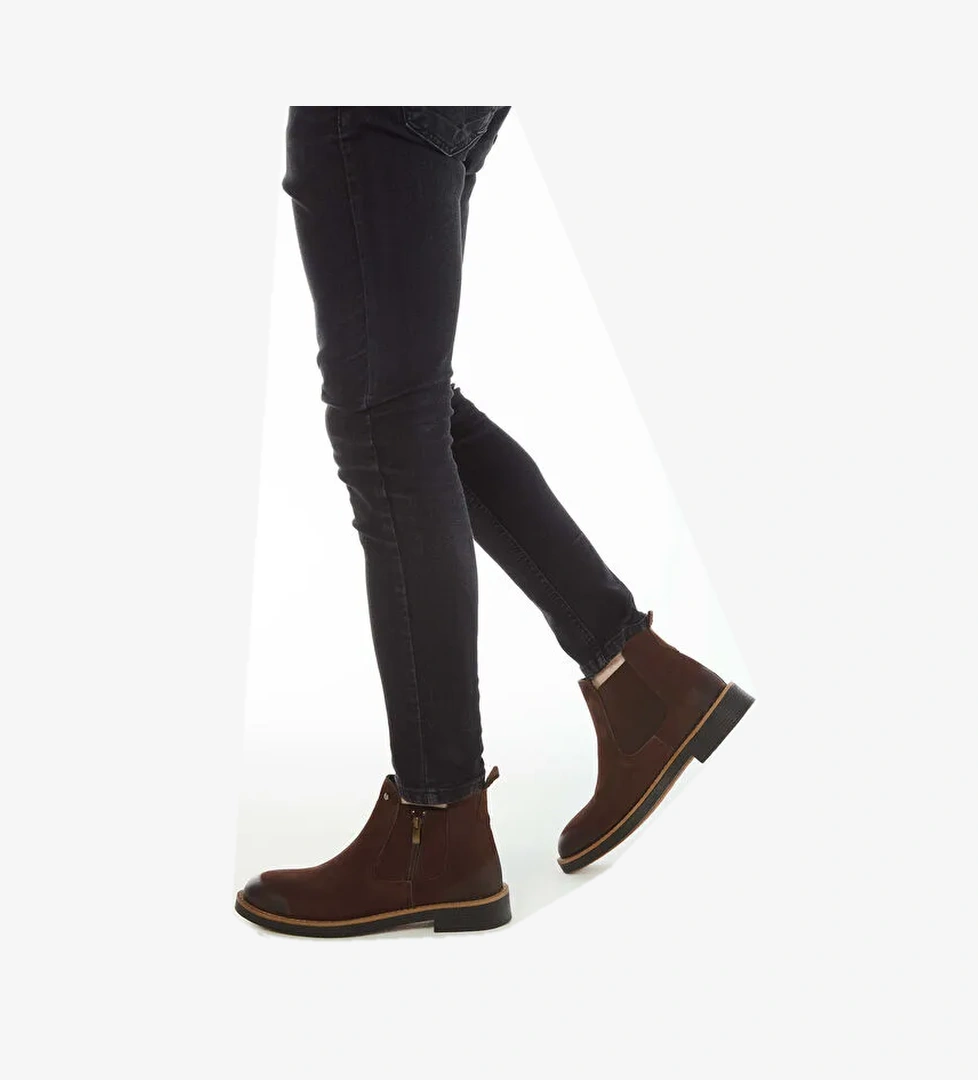 Tamer Tanca Erkek Hakiki Deri Kahverengi Nubuk Casual Bot - Görsel 1