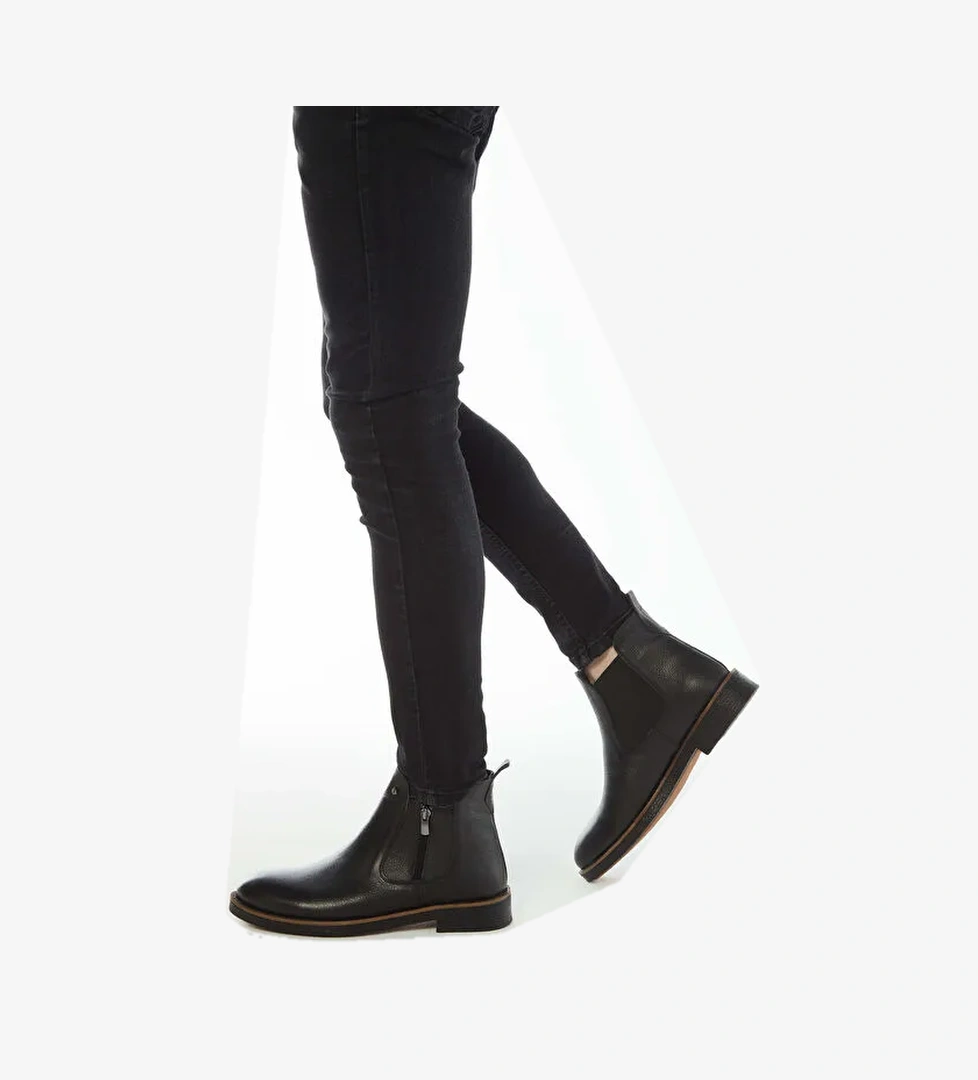 Tamer Tanca Erkek Hakiki Deri Siyah Floter Casual Bot - Görsel 1