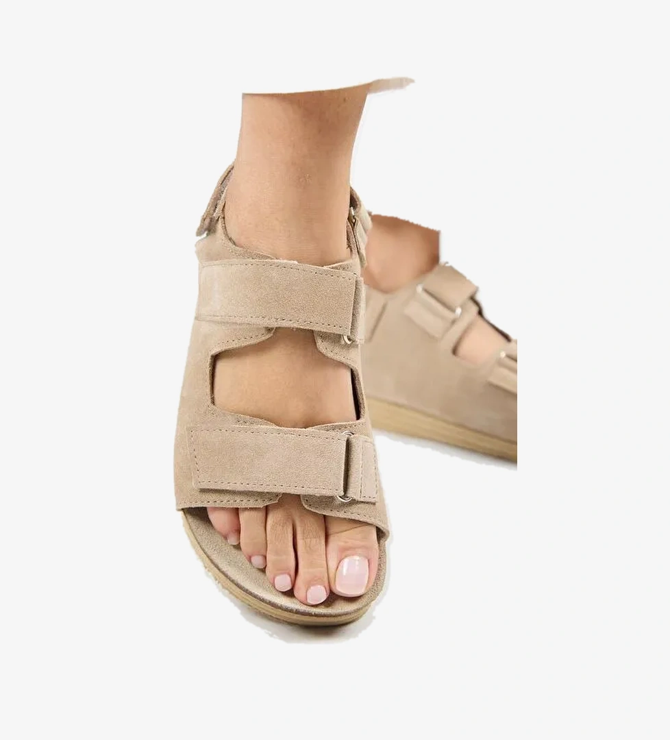 Manijero Bej Kadın Süet Sandalet MNJ.041.02 - Görsel 1