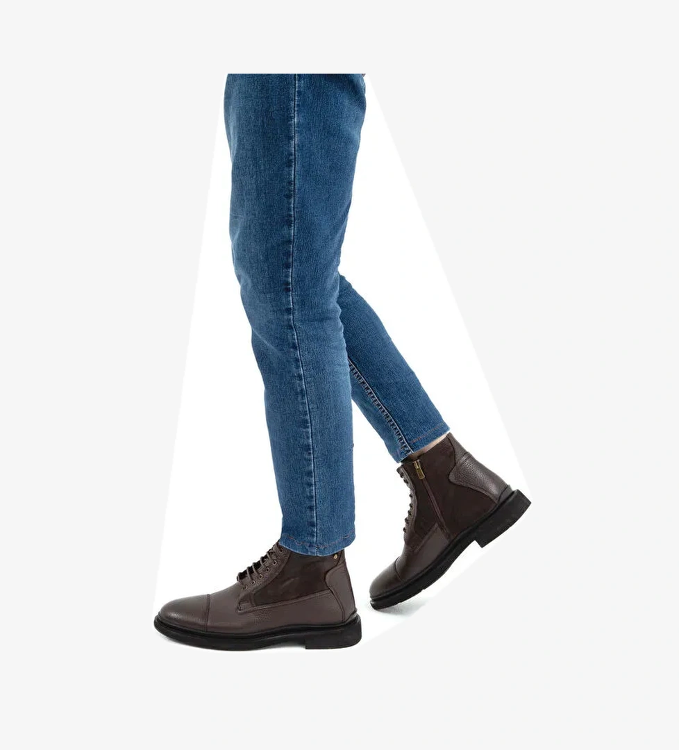 Tamer Tanca Erkek Hakiki Deri Kahverengi POSTAL Bot - Görsel 1