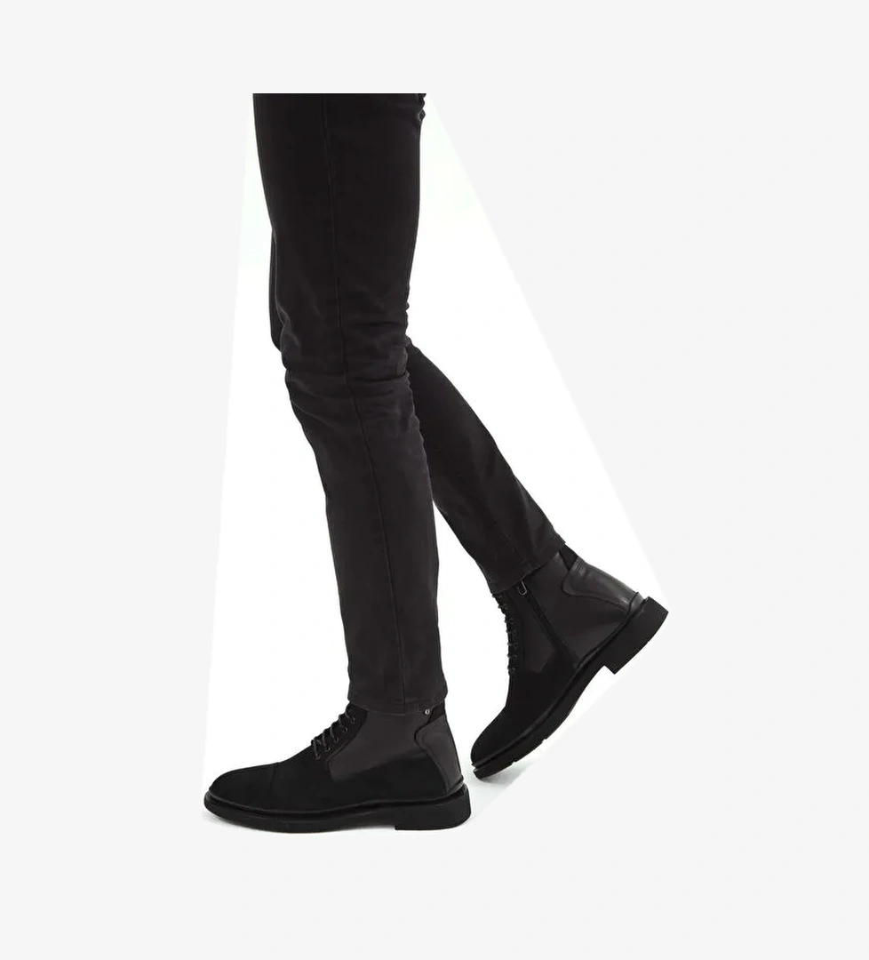 Tamer Tanca Erkek Hakiki Deri Siyah Nubuk POSTAL Bot - Görsel 1