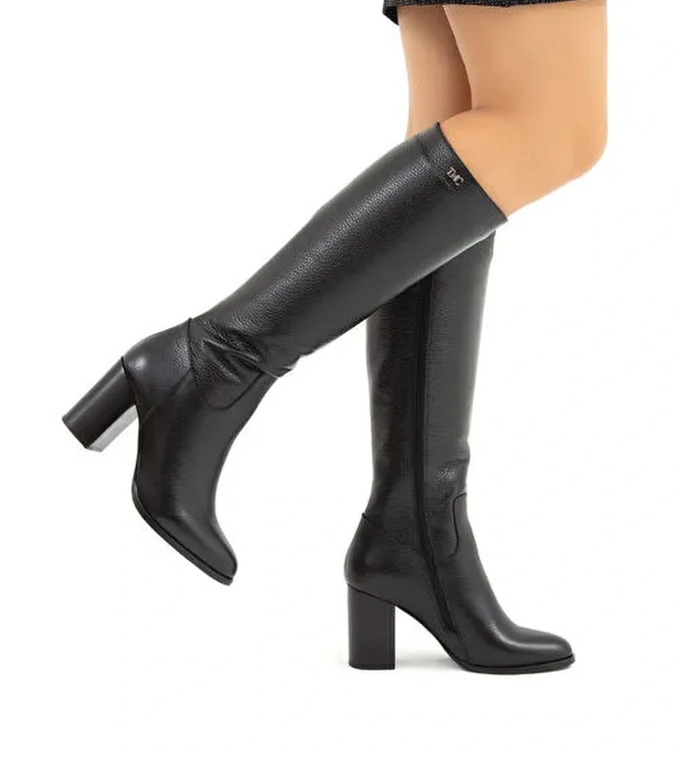 Tamer Tanca Kadın Hakiki Deri Siyah Floter Klasik Çizme - Görsel 1