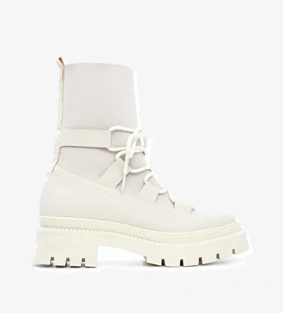 Tamer Tanca Kadın Tekstil & Suni Deri Ekru Günlük Bot - Görsel 1