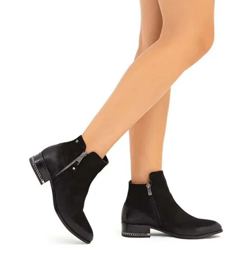 Tamer Tanca Kadın Hakiki Deri Siyah Nubuk Klasik Bot - Görsel 1