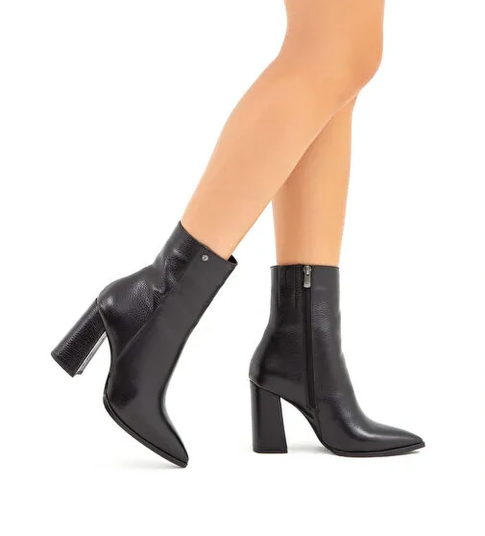 Tamer Tanca Kadın Hakiki Deri Siyah Floter Klasik Bot - Görsel 1