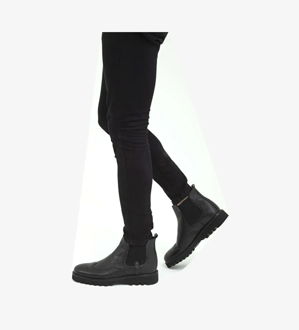 Tamer Tanca Erkek Hakiki Deri Siyah Klasik Bot - Görsel 1