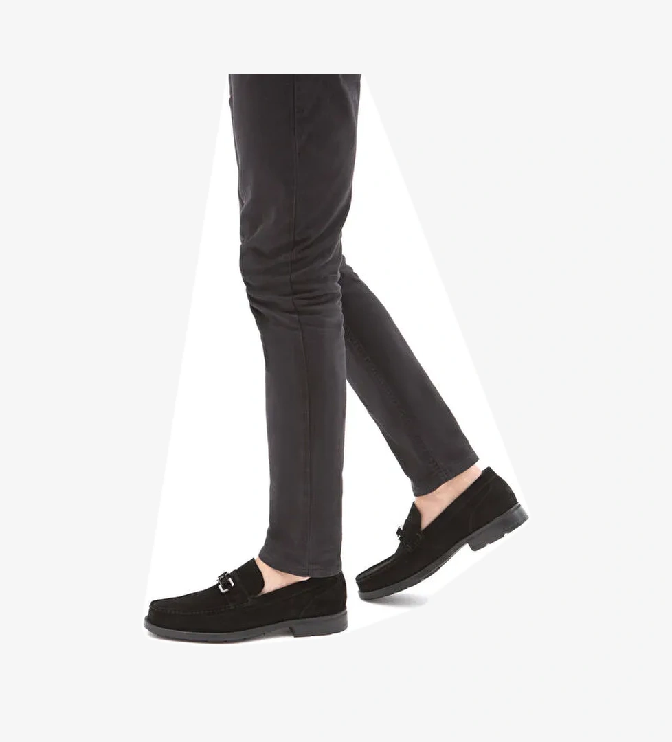 Tamer Tanca Erkek Hakiki Deri Siyah Süet Makosen Ayakkabı - Görsel 1