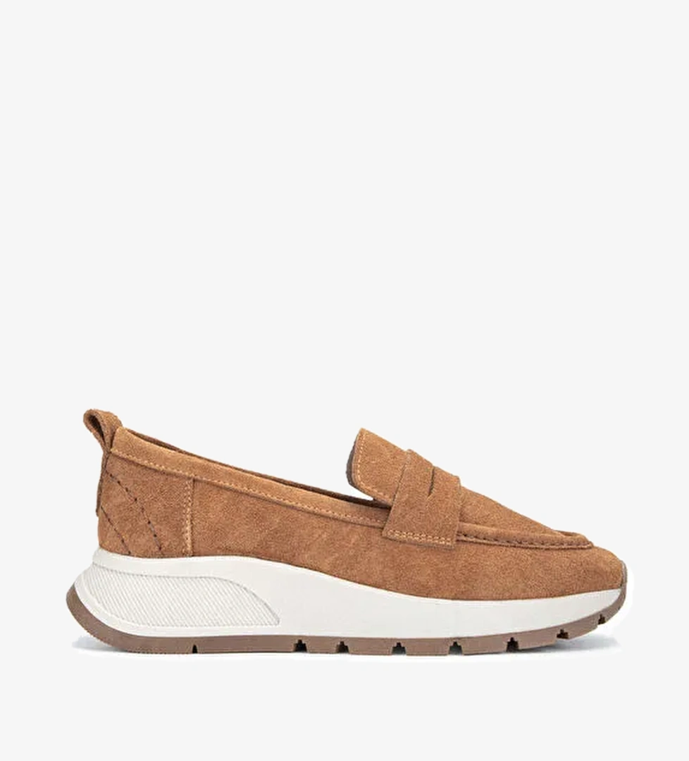 Tamer Tanca Kadın Hakiki Deri Tütün Süet Loafer Ayakkabı - Görsel 1