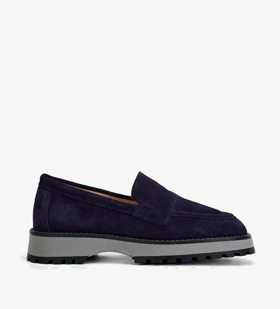 Tamer Tanca Kadın Hakiki Deri Lacivert Süet Loafer Ayakkabı - Görsel 1