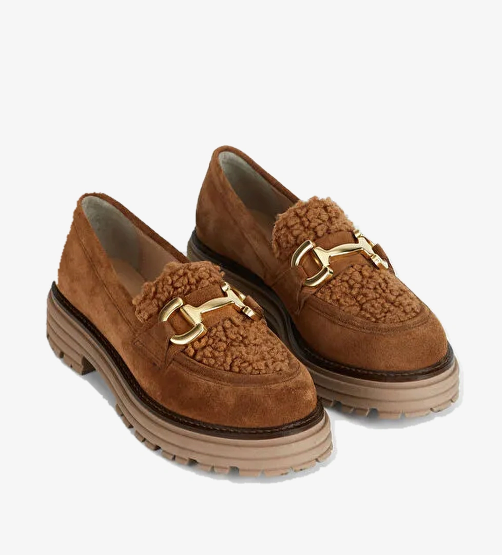 Tamer Tanca Kadın Hakiki Deri Taba Süet Loafer Ayakkabı - Görsel 1