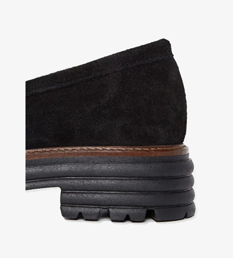 Tamer Tanca Kadın Hakiki Deri Siyah Süet Loafer Ayakkabı - Görsel 1