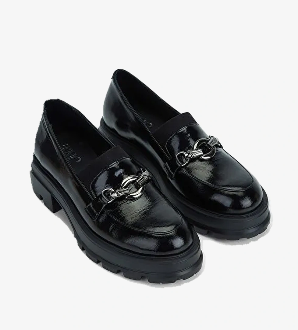 Tamer Tanca Kadın Hakiki Deri Siyah Rugan Loafer Ayakkabı - Görsel 1