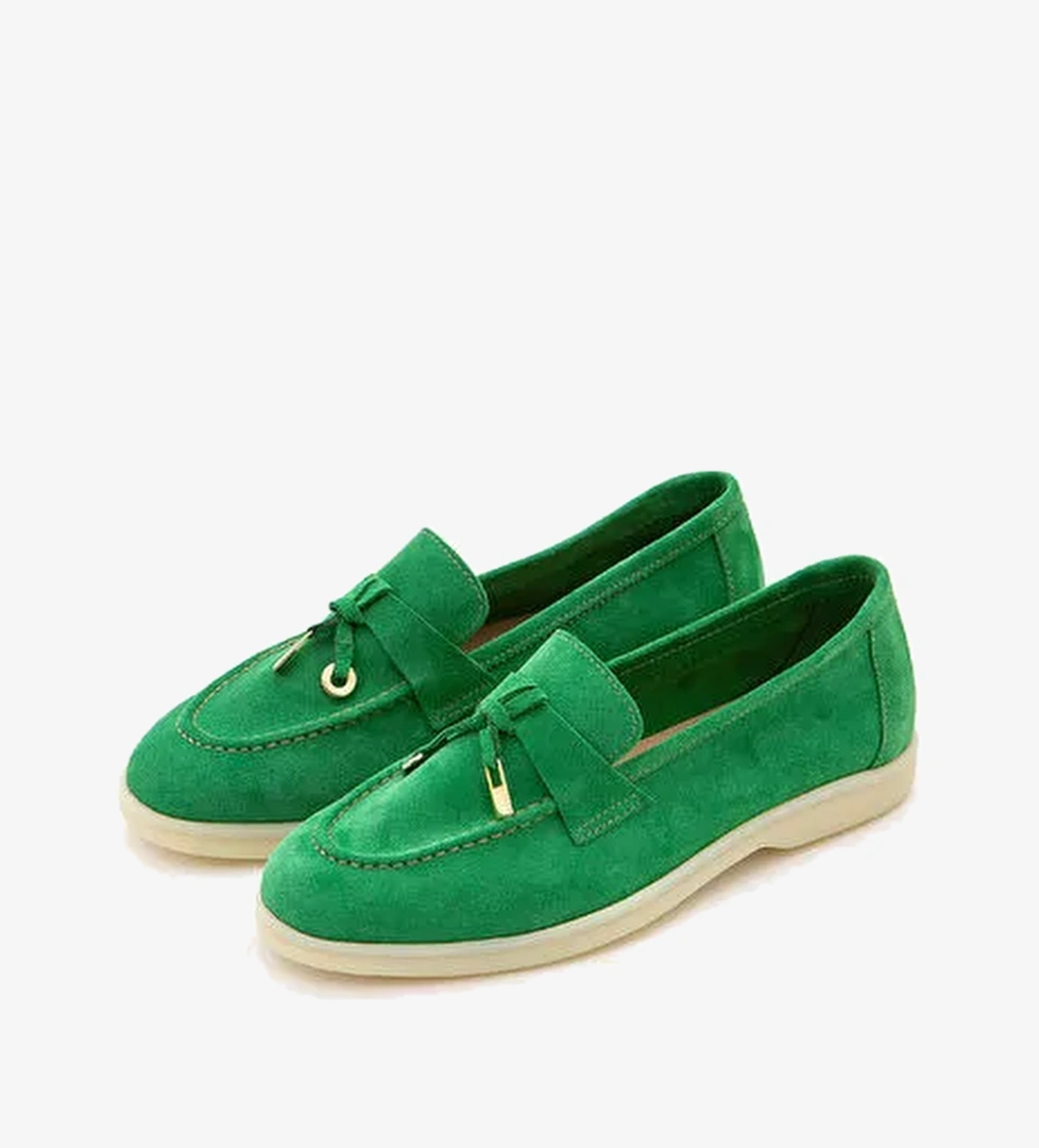 Tamer Tanca Kadın Hakiki Deri Yeşil Loafer Ayakkabı - Görsel 1