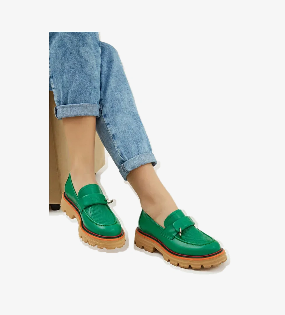 Tamer Tanca Tamer Tanca Yeşil Bej Kadın Deri Loafer 33 1025 BN AYK Y23 | Boyner Yeşil - 1. görsel