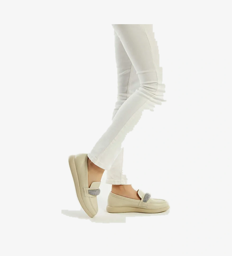 Tamer Tanca Kadın Hakiki Deri Bej Loafer Ayakkabı - Görsel 1