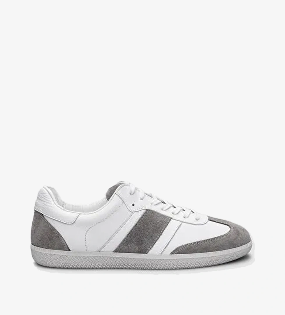%100 Hakiki Deri Beyaz Bağcıklı Erkek Sneaker - Görsel 1