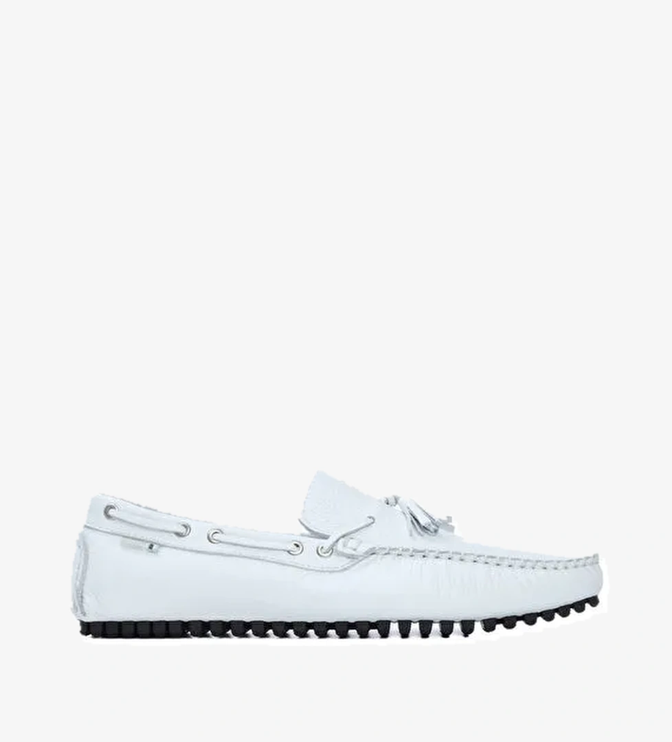 Tamer Tanca Erkek Hakiki Deri Beyaz Driver Ayakkabı - Görsel 1