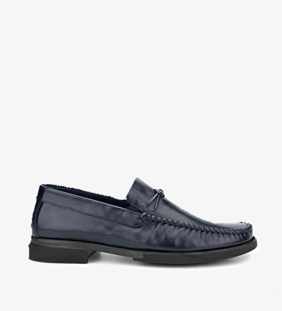Tamer Tanca Erkek Hakiki Deri Lacivert Loafer Ayakkabı - Görsel 1