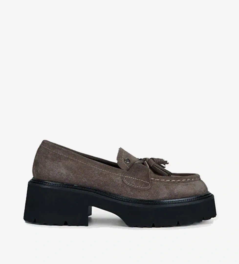 Tamer Tanca Kadın Hakiki Deri Gri Loafer Ayakkabı - Görsel 1