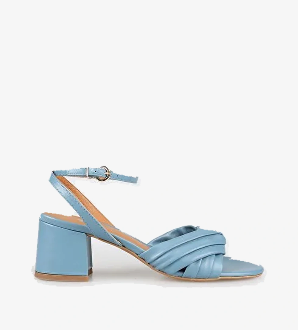 Mavi Deri Kadın Topuklu Sandalet - Görsel 1