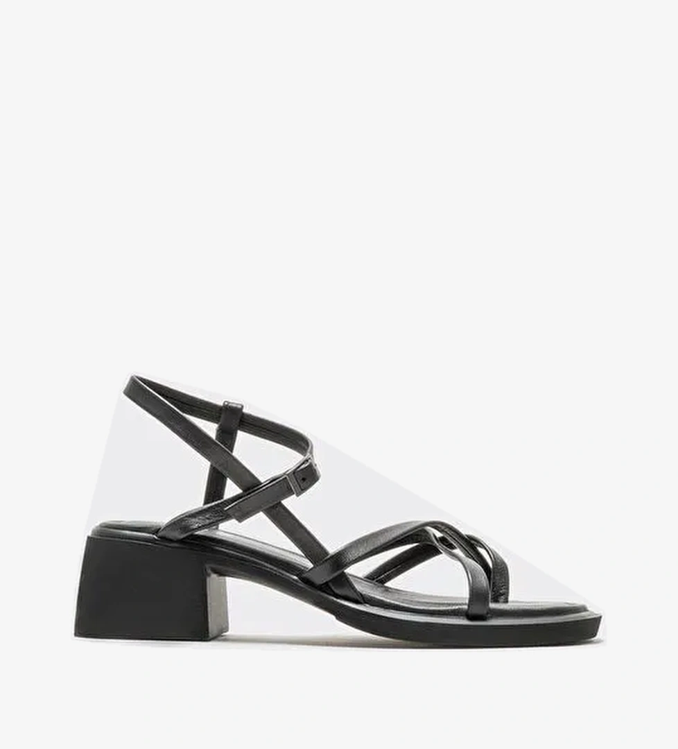 Siyah Deri Kadın Topuklu Sandalet - Görsel 1