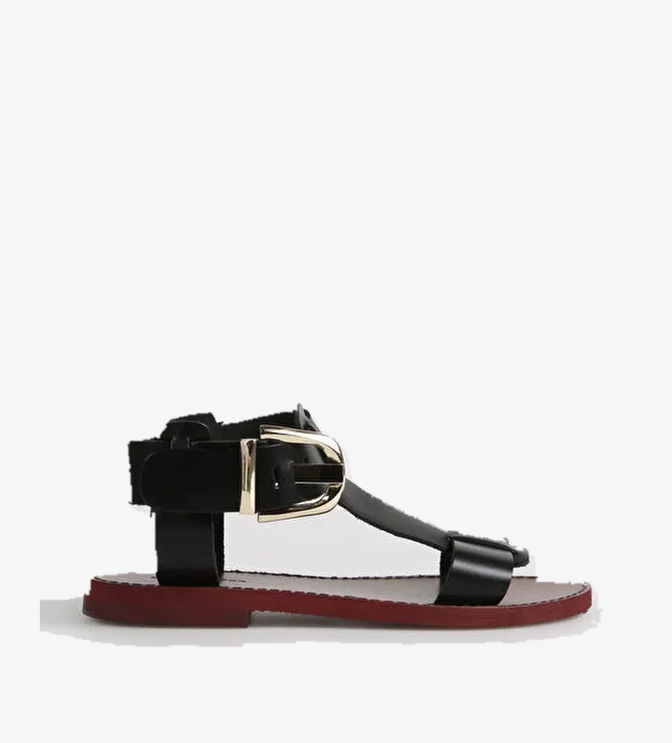 George Hogg Siyah Kadın Deri Sandalet SND-10622-4SS