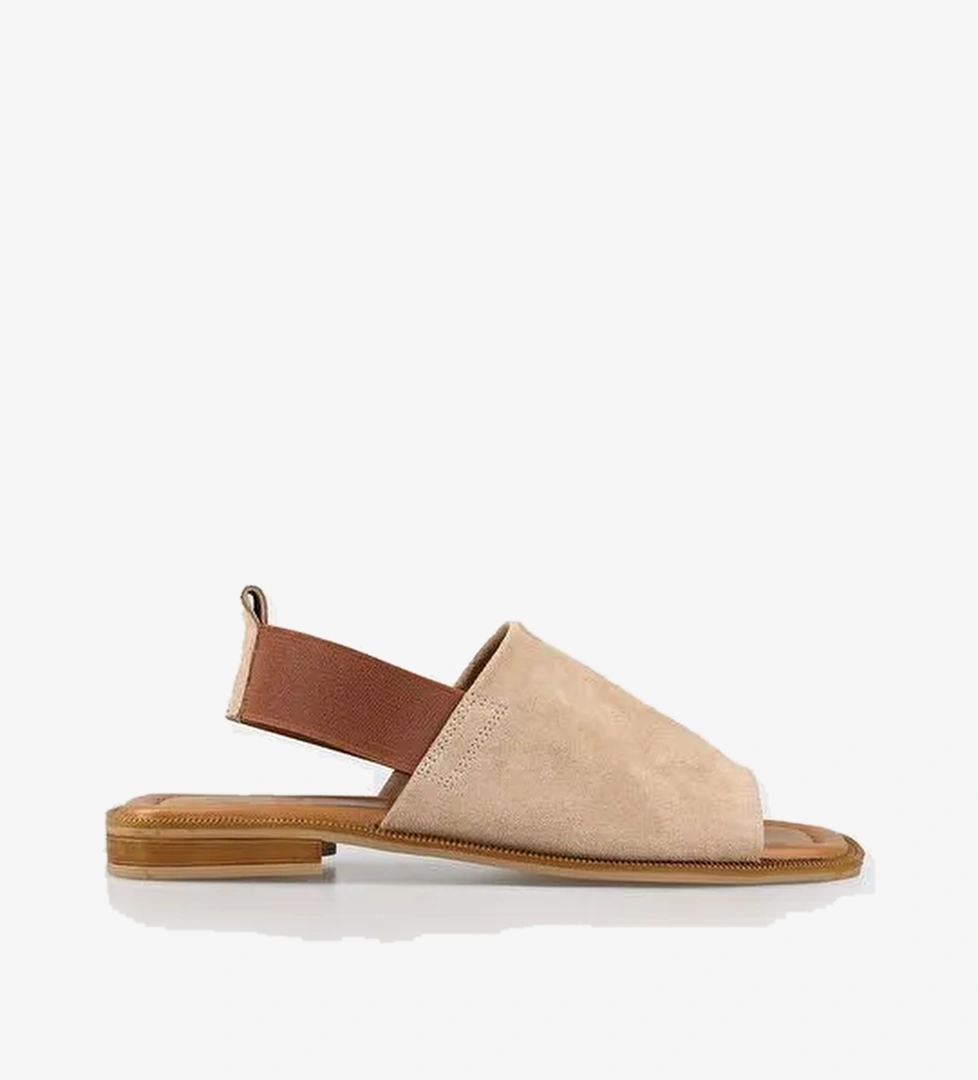 Bej Deri Kadın Düz Sandalet - Görsel 1