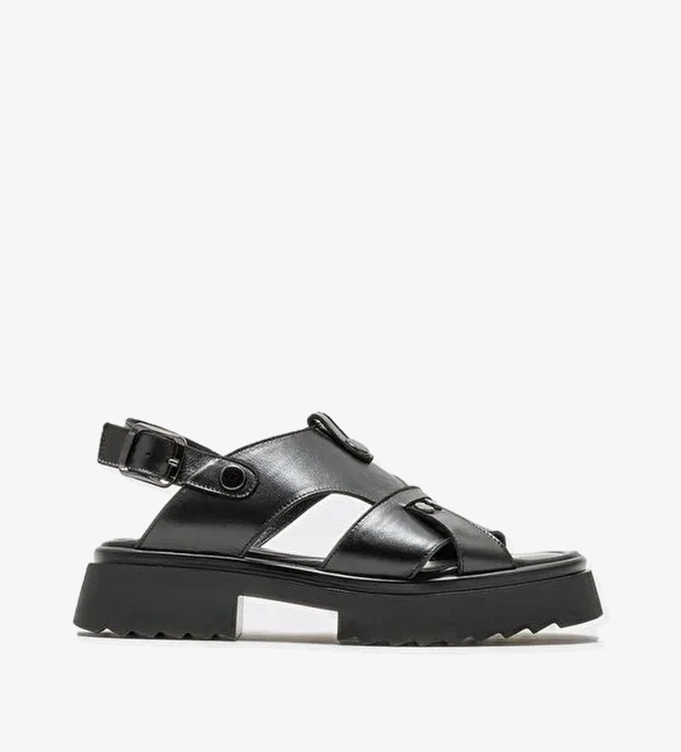 Siyah Deri Kadın Spor Sandalet - Görsel 1