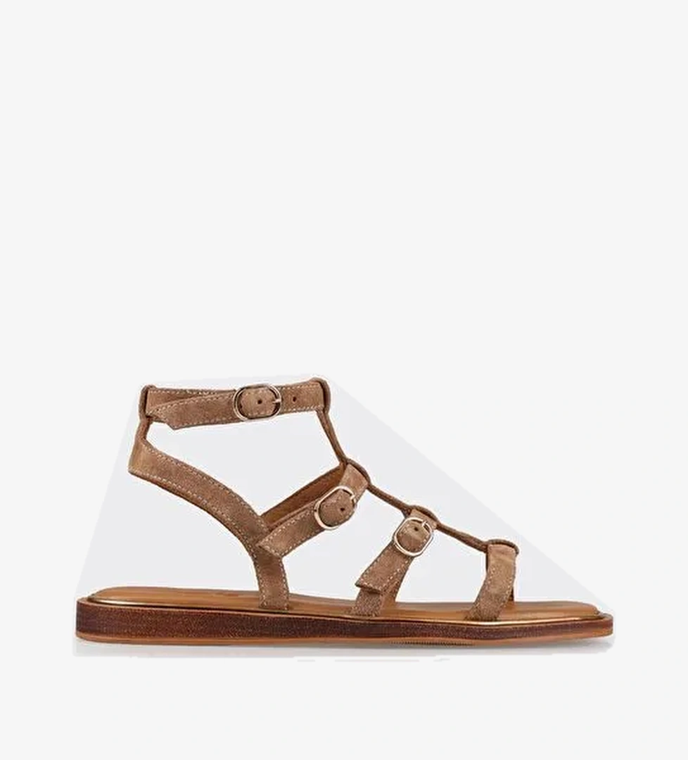 Taba Deri Kadın Düz Sandalet - Görsel 1