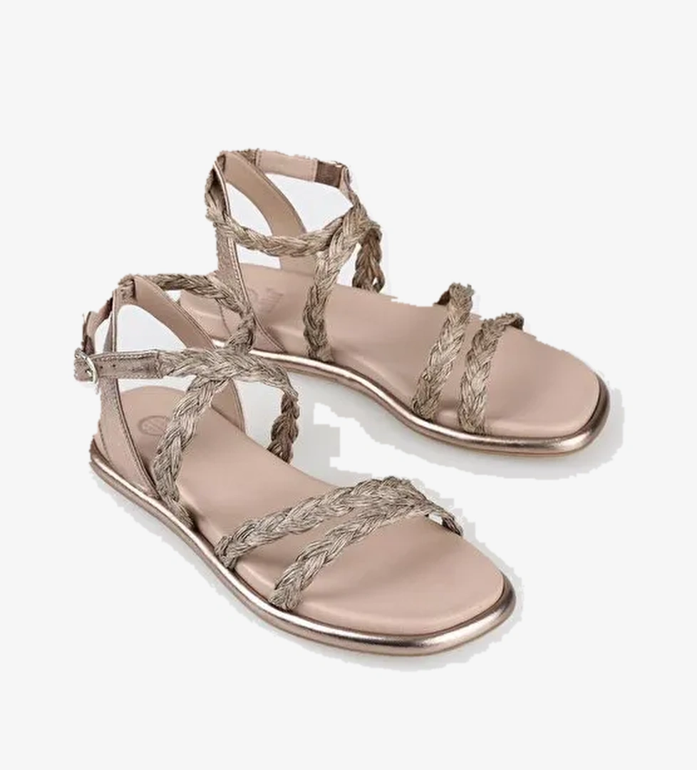 Platin Deri Kadın Düz Sandalet - Görsel 1