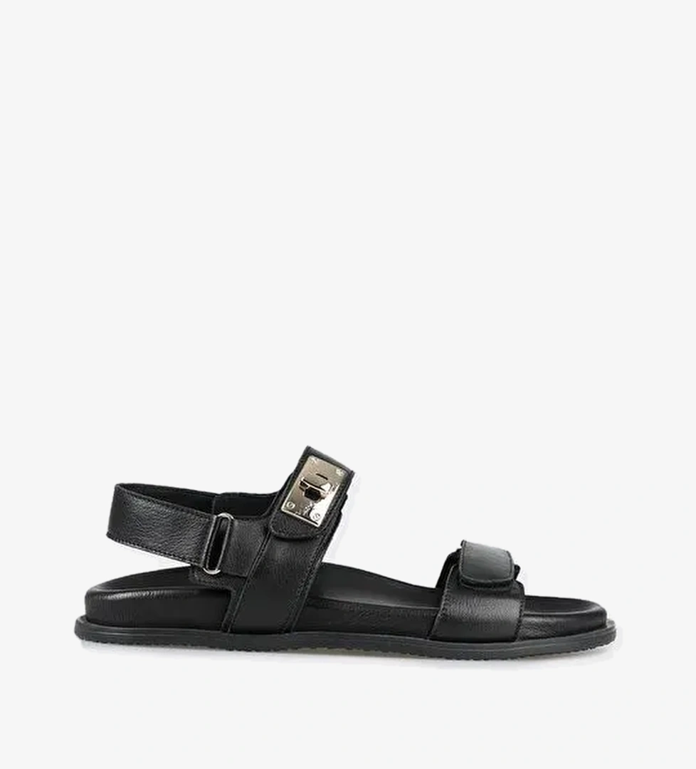 Siyah Deri Kadın Spor Sandalet - Görsel 1