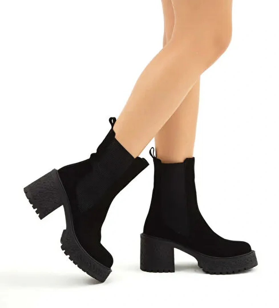 Tamer Tanca Kadın Hakiki Deri Siyah Süet Casual Bot - Görsel 1