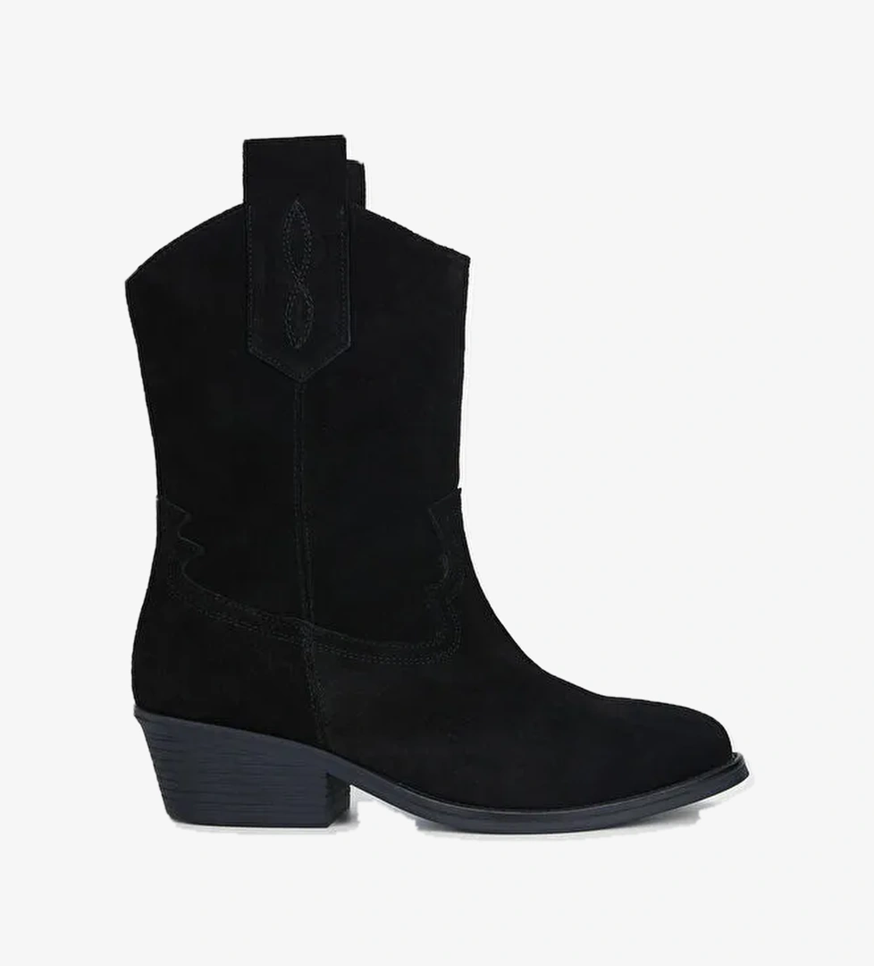 Tamer Tanca Kadın Hakiki Deri Siyah Süet Western Bot - Görsel 1