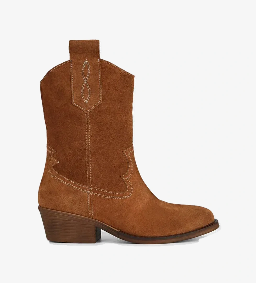 Tamer Tanca Kadın Hakiki Deri Taba Süet Western Bot - Görsel 1