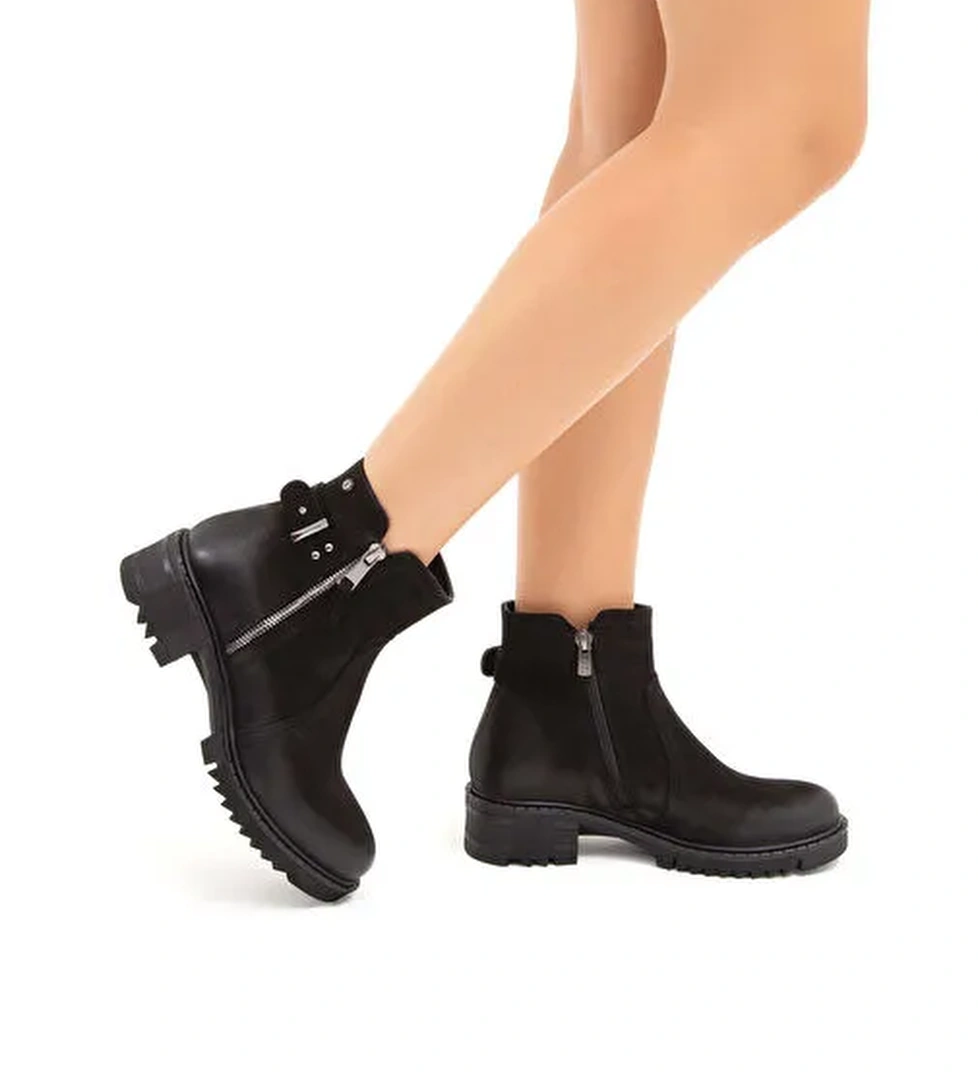 Tamer Tanca Kadın Hakiki Deri Siyah Nubuk Günlük Bot - Görsel 1