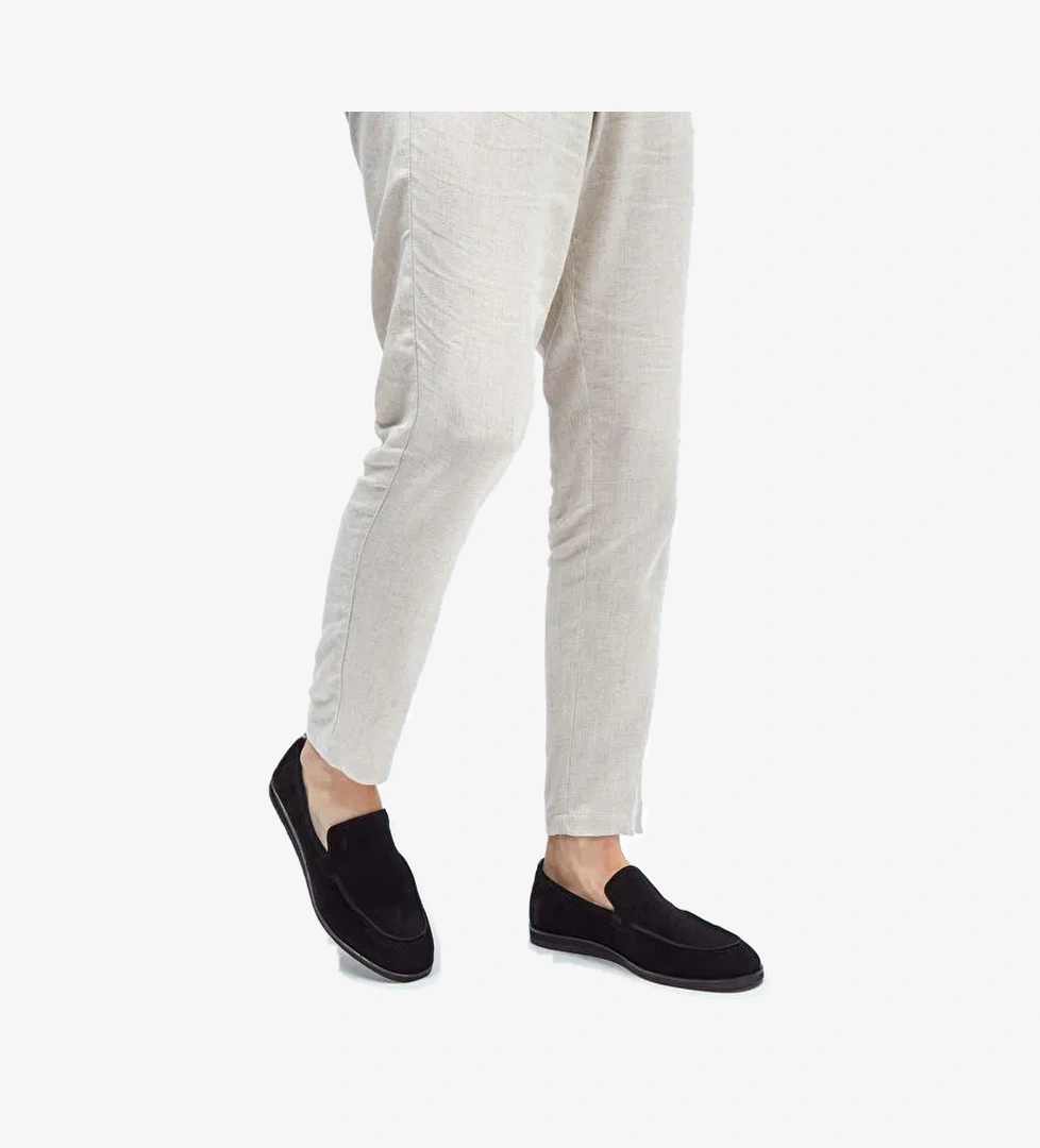 Tamer Tanca Erkek Hakiki Deri Siyah Süet Loafer Ayakkabı - Görsel 1