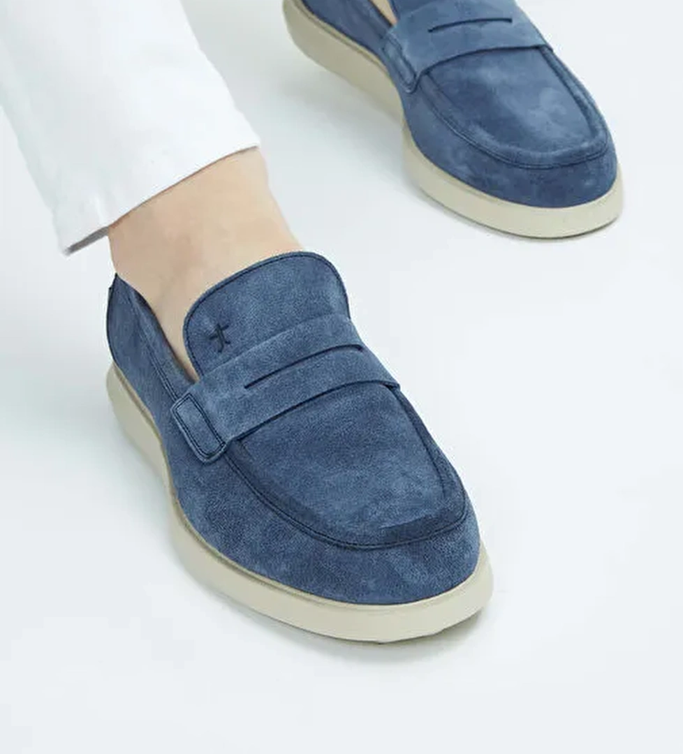 Tamer Tanca Erkek Hakiki Deri Lacivert Süet Loafer Ayakkabı - Görsel 1
