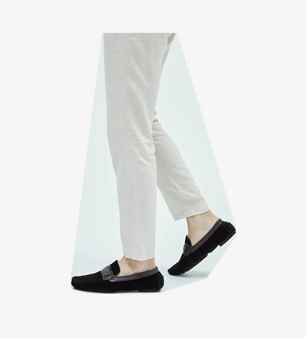 Tamer Tanca Erkek Hakiki Deri Siyah Süet Loafer Ayakkabı - Görsel 1