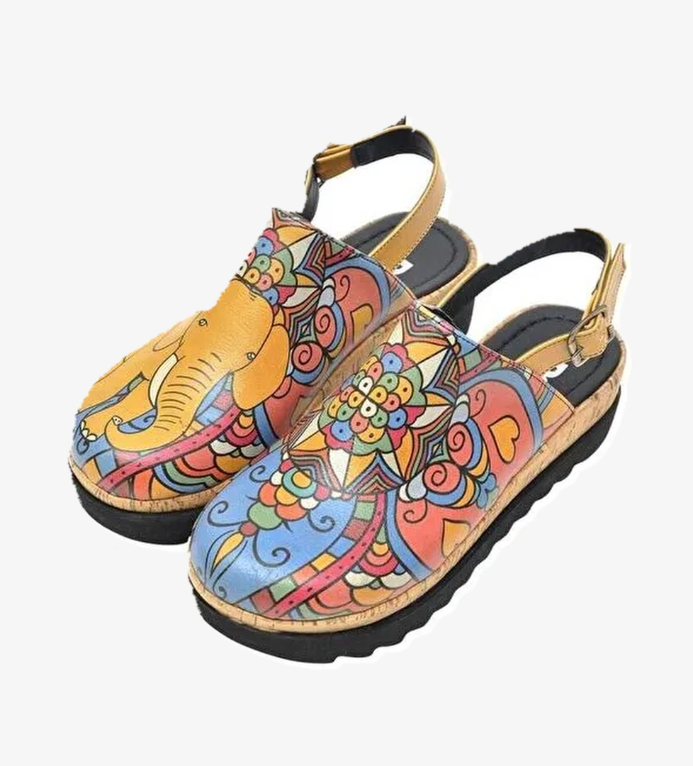 Kadın Vegan Deri Turuncu Kalın Taban Sandalet - India Tasarım - Görsel 1